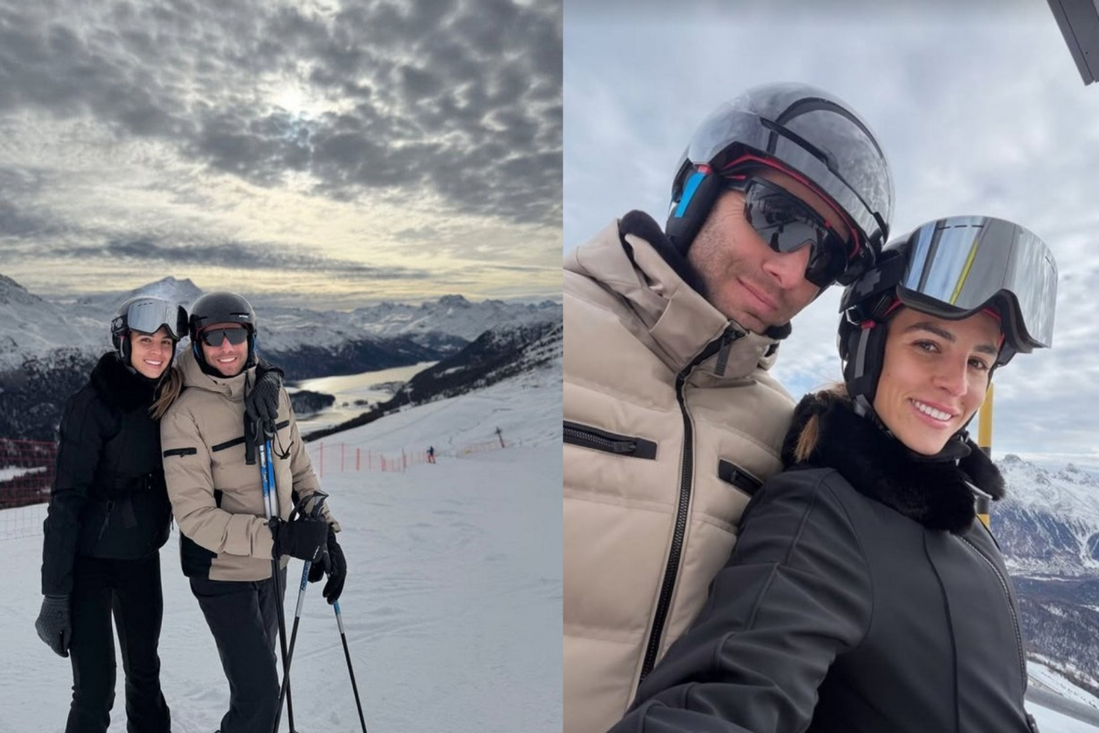 Aslışah Alkoçlar Demirağ ve Kaan Demirağ çifti kış tatili için gittikleri St. Moritz'de kayak yaptılar