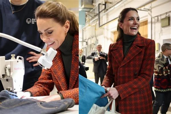 Kot fabrikası gezen Prenses Kate Middleton dikiş dikti