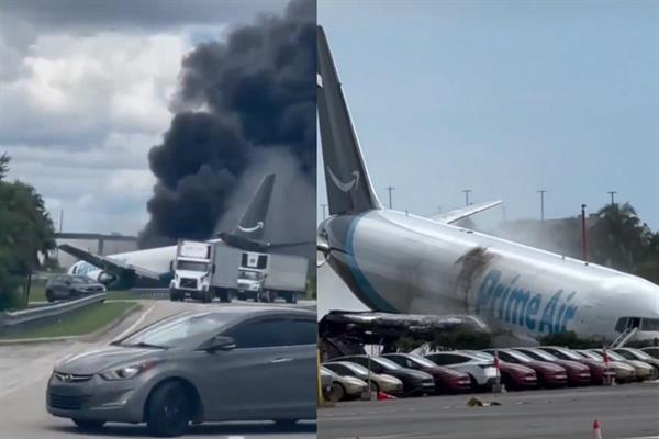 Amazon Air filosundaki dev kargo uçağı Miami Havalimanı'na inerken pistten çıktı